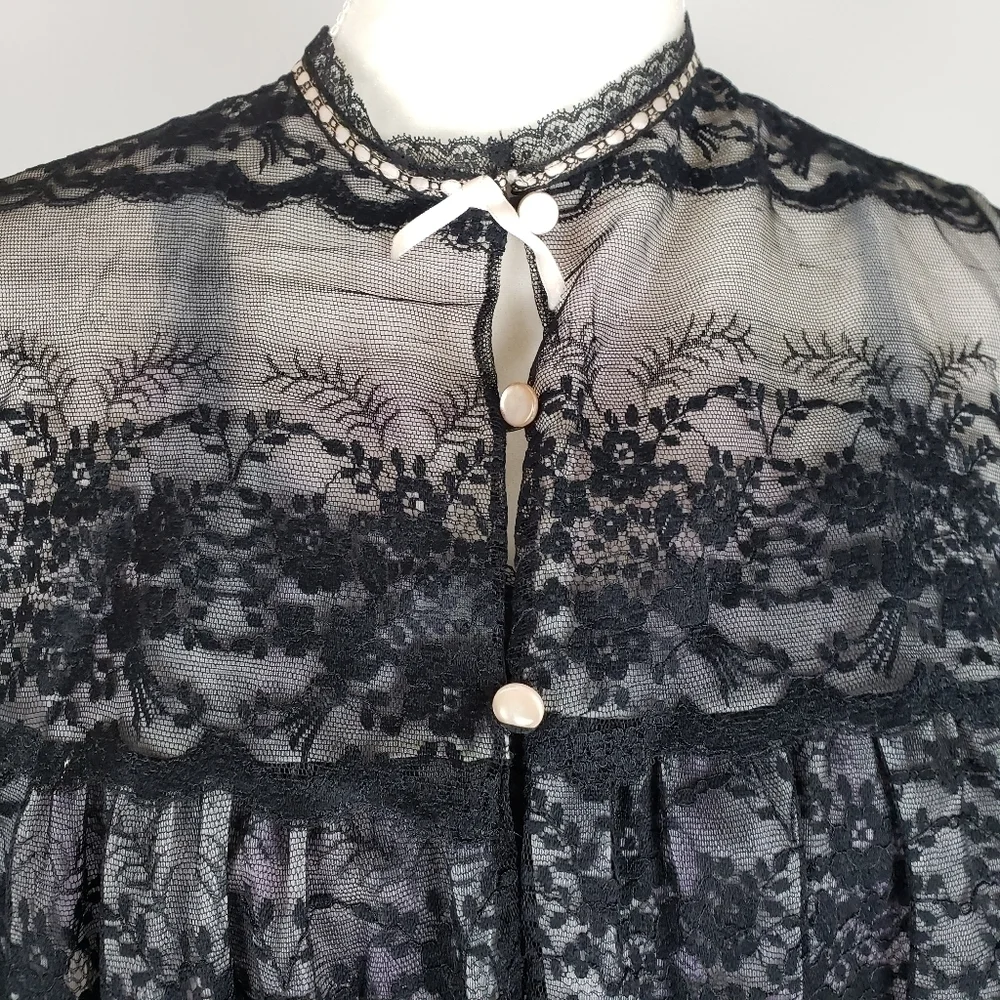 Vintage Van Roalte Radcliffe Lace Negligee Set Nightie and Robe S Black EUC - Picture 3 of 16